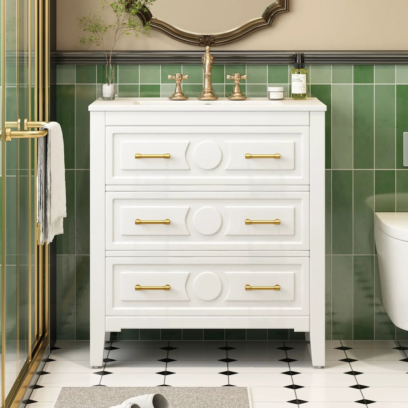 Retro Bathroom Vanity With Sink Combo, Free Standing Single Set With 3 Drawers by HouseOfZazla