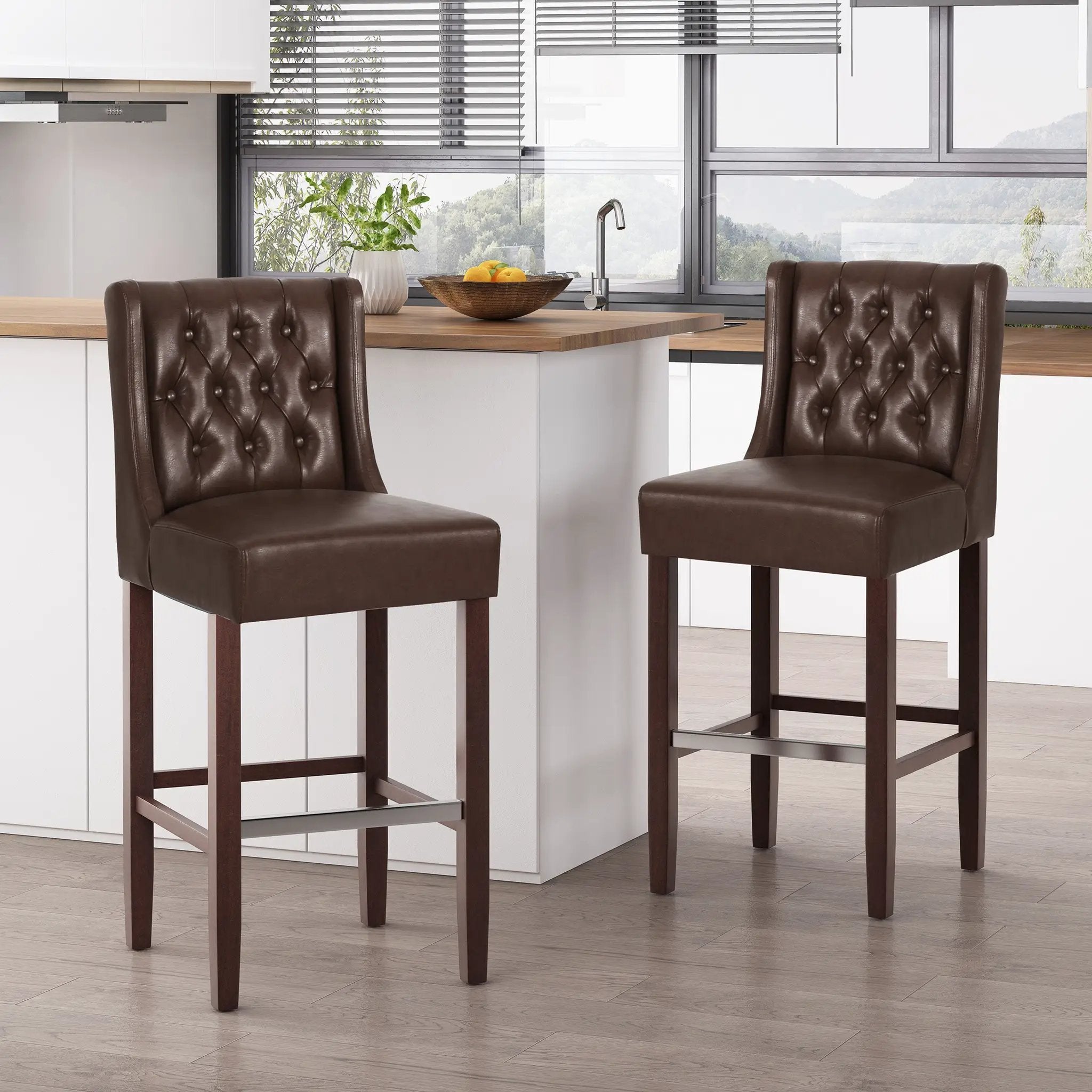 30.5 Inch Seat Height Bar Stool with PU Upholstery and Metal Footrest by HouseOfZazla