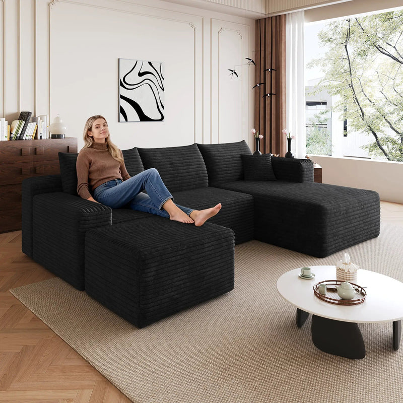95" Cloud Sectional Sofa with 1 Ottoman by HouseOfZazla