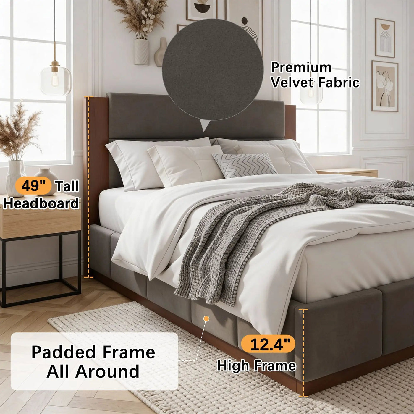 Modern Upholstered Platform Bed With Extended Headboard by HouseOfZazla