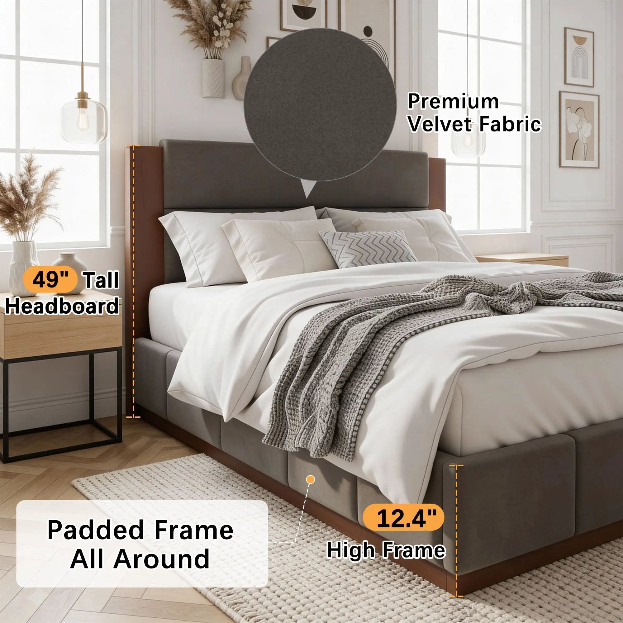 Modern Upholstered Platform Bed With Extended Headboard by HouseOfZazla