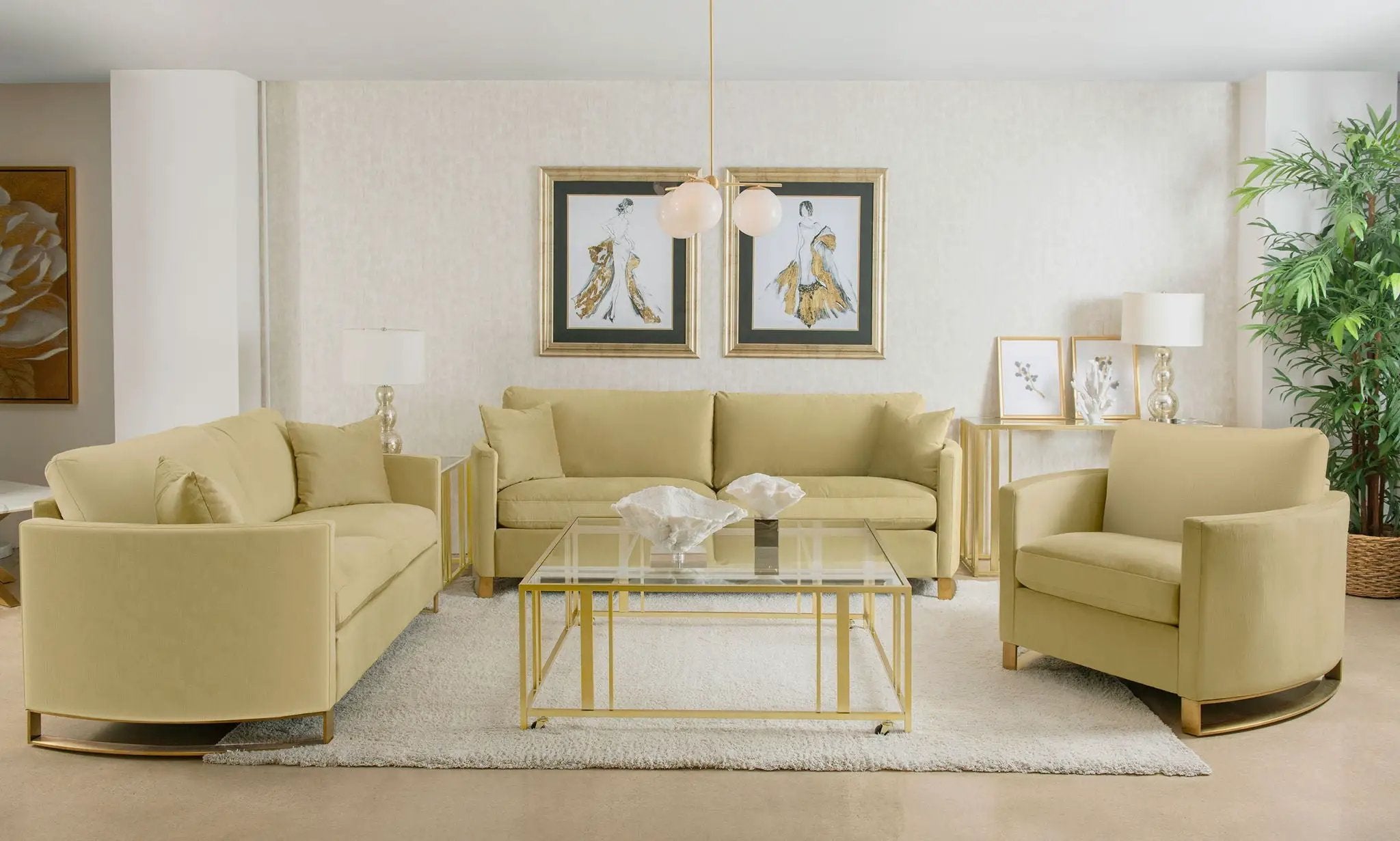 Corliss 3-piece Velvet Upholstered Sofa Set Camel by Unique Piece Furniture