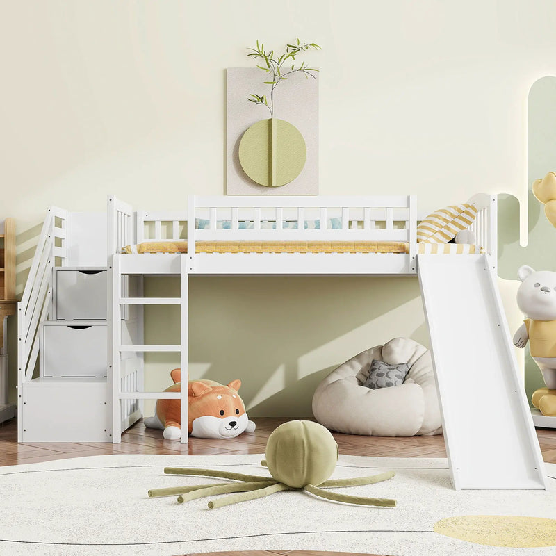 Loft Stairway Bed With 2 Drawers, Convertible Ladder And Slide by Unique Piece Furniture