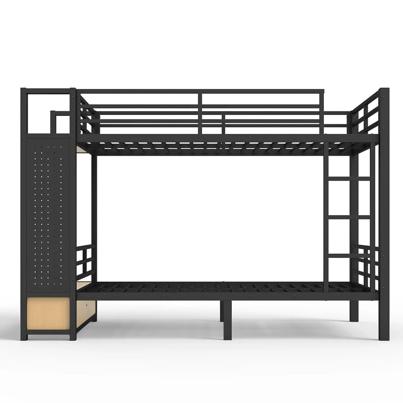 Twin XL Over Twin XL Metal Bunk Bed with Storage Shelves by HouseOfZazla