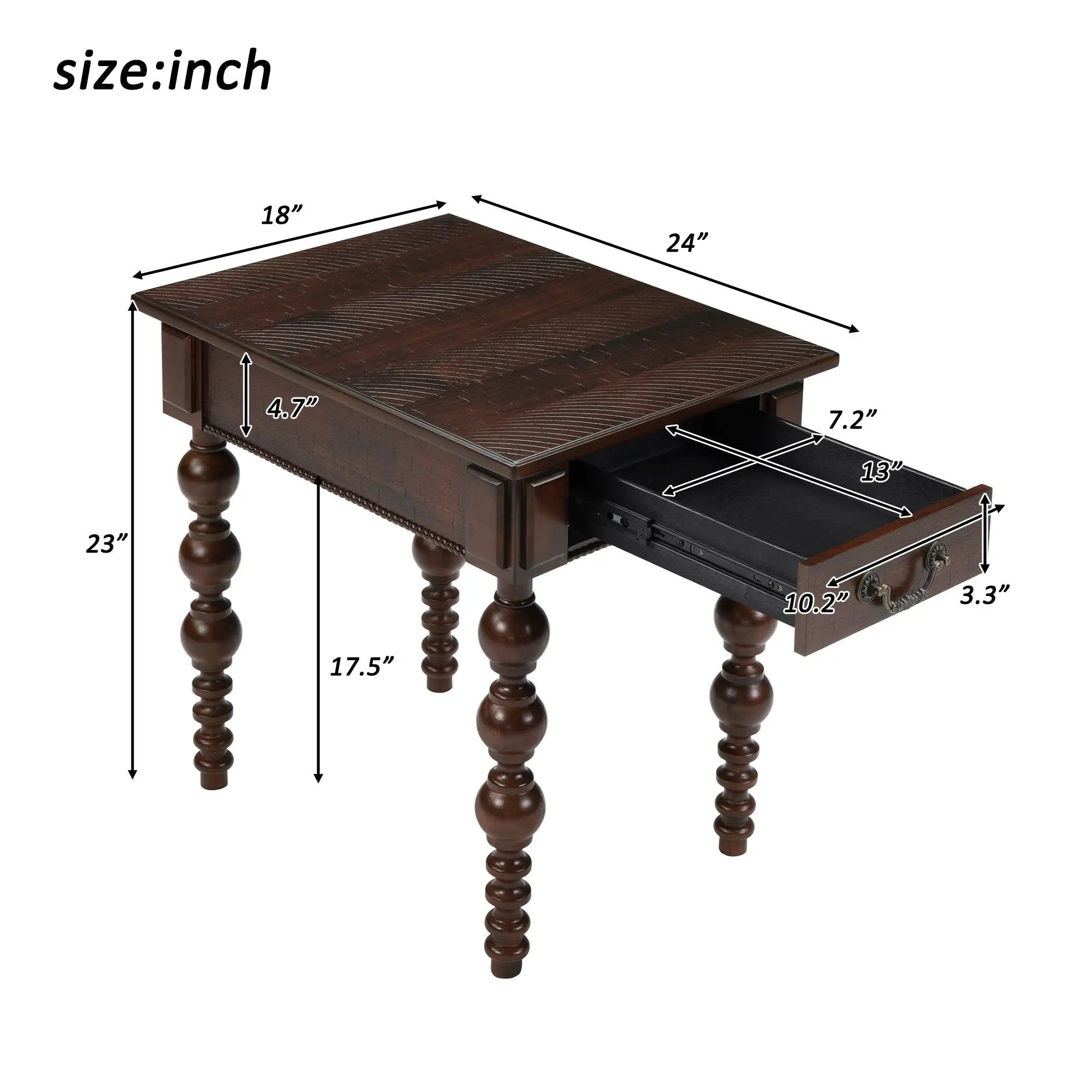 Solid Wood End Table with Drawer in Espresso Finish by HouseOfZazla