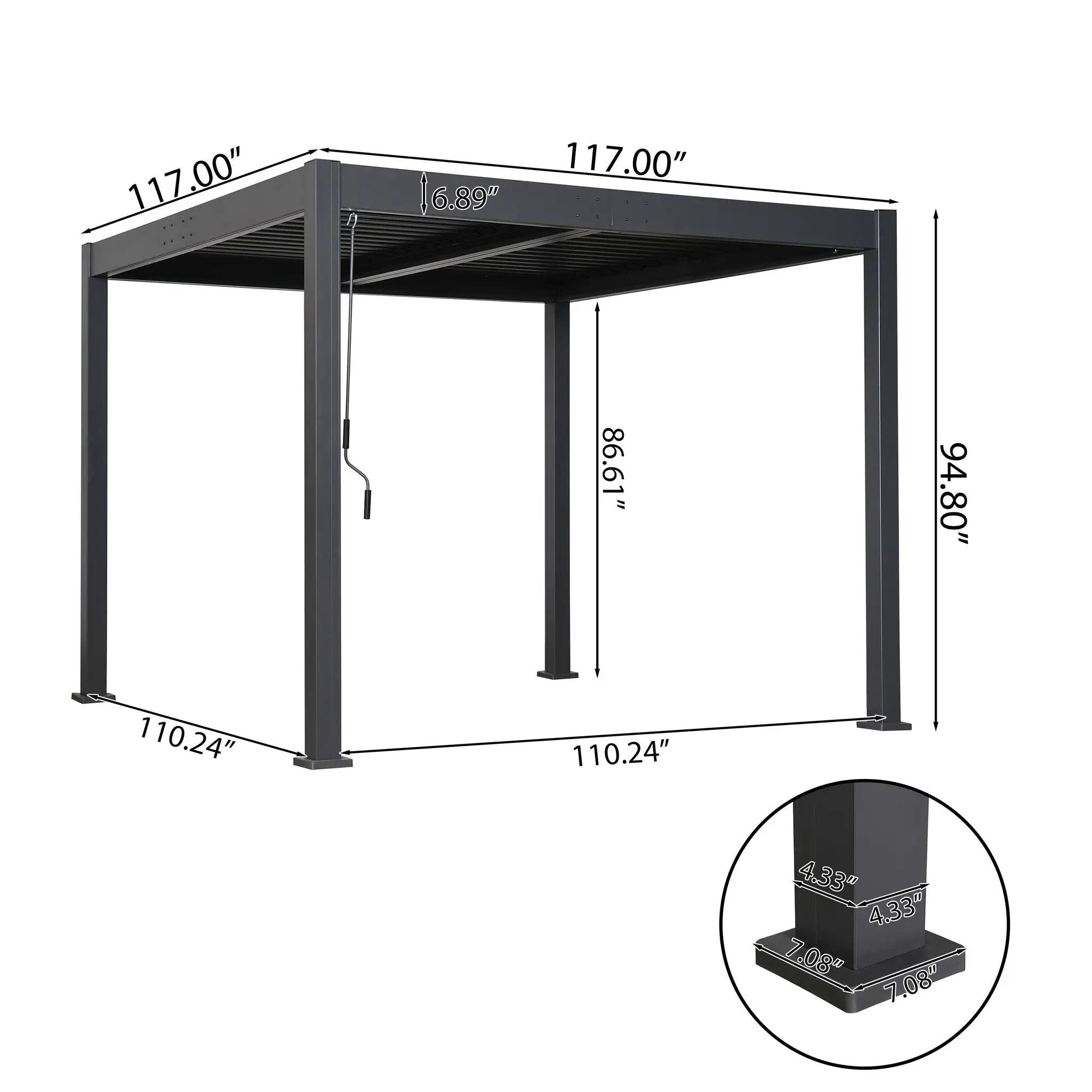 Byron Black Outdoor Pergola Aluminum with Adjustable Louvered Roof by HouseOfZazla