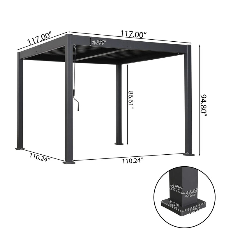 Byron Black Outdoor Pergola Aluminum with Adjustable Louvered Roof by HouseOfZazla