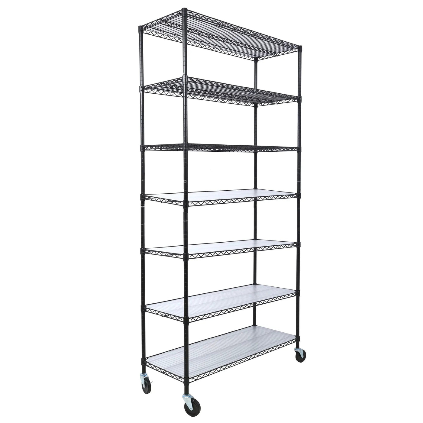 7 Tier Metal Shelf Wire Shelving Unit, 2450Lbs Heavy Duty Adjustable Storage Rack With Wheels & Shelf Liners For Closet Kitchen Garage Basement Commercial Shelving by HouseOfZazla