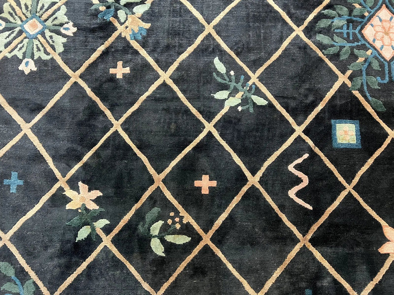 Tibetan Rug 9x12, Hand Knotted Tibet Nepali Contemporary Carpet 9 x 12 ft, Black and Tan, Handmade Area Rug Room Sized, Nepalese Rug by Jewel Rugs