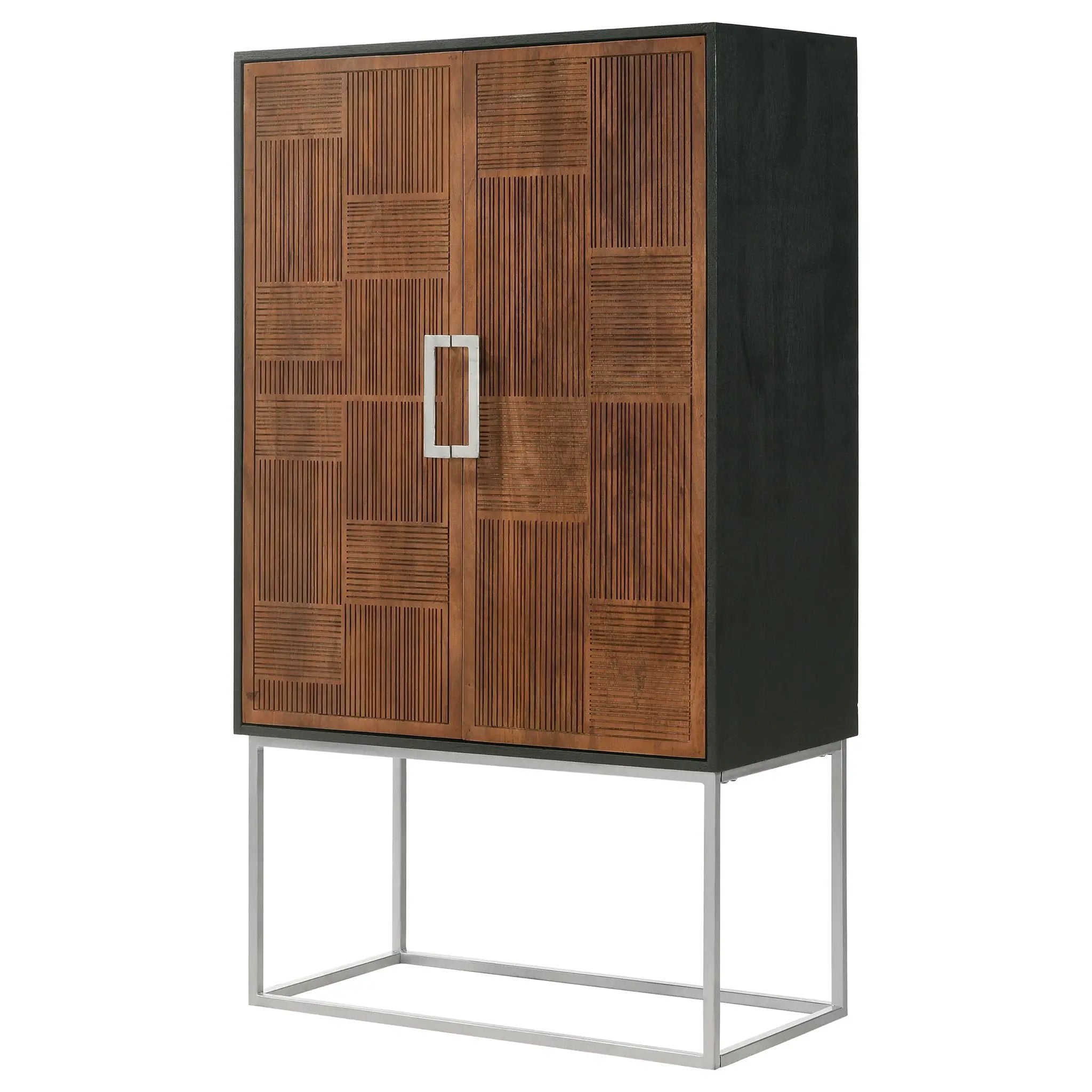 Borman 2-door Home Bar Cabinet Wine Storage Walnut and Black by Unique Piece Furniture