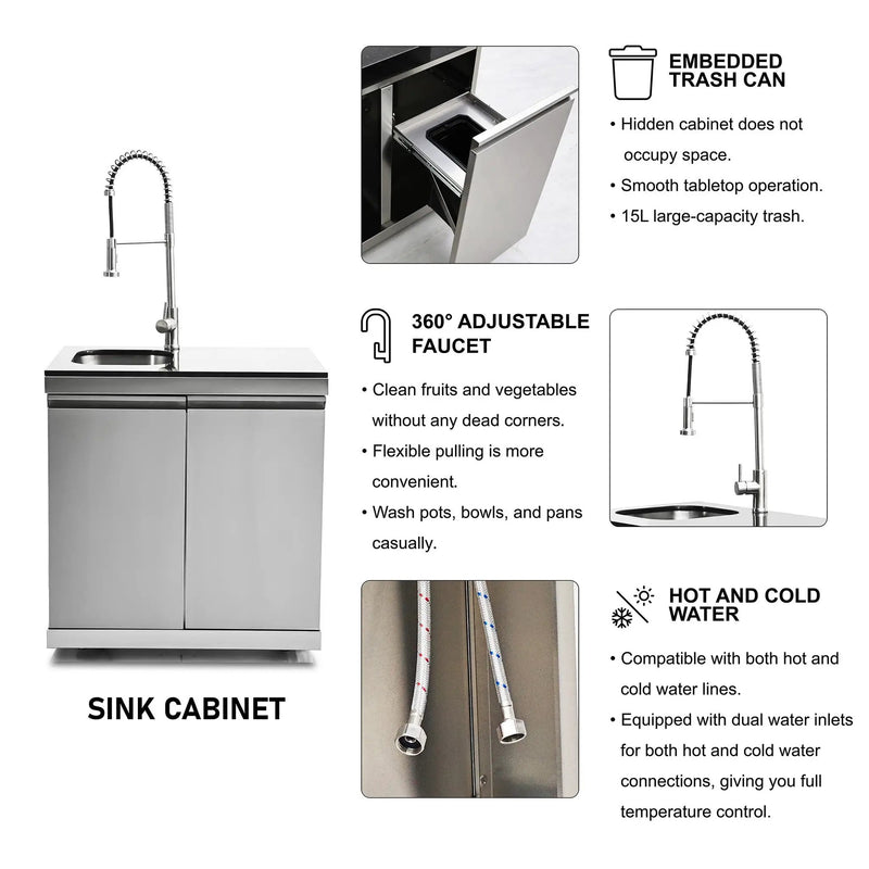 95.8" 6+1 Burner 95,500 BTU Outdoor Kitchen Island Grill Silver + Sink + Refrigerator + Bar Table by Chery Industrial