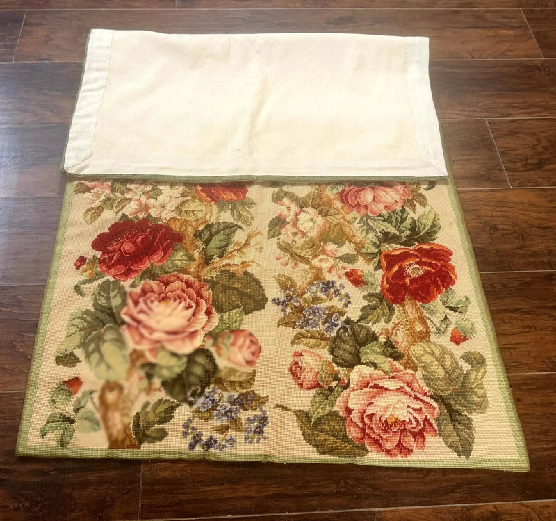 Small Needlepoint Rug 2.8 x 4.7, Floral, Vintage by Jewel Rugs