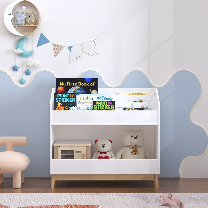 Bookcase Organizer With Storage, 3 Tier Toddler Book Display Shelf For Playroom - White by Unique Piece Furniture