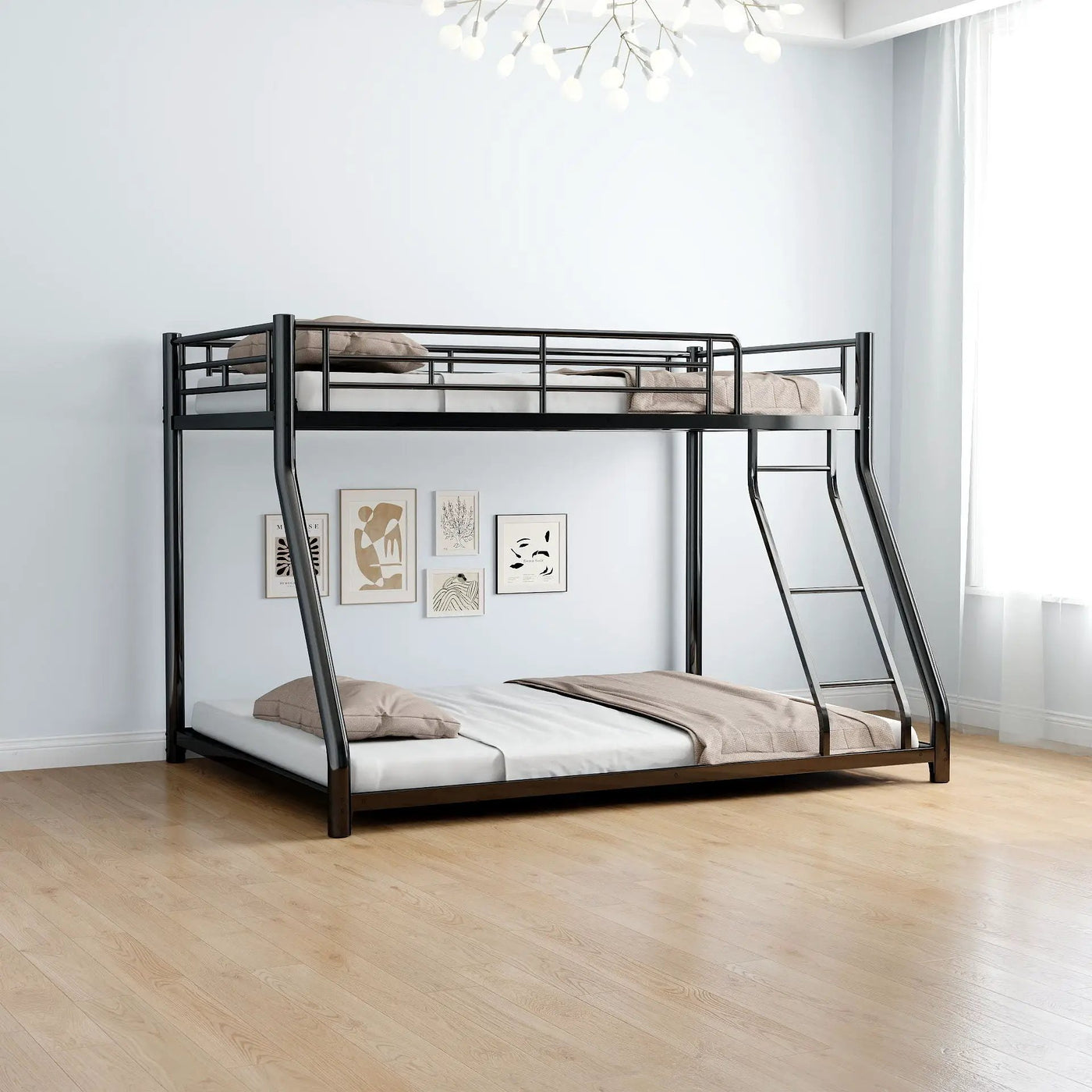 Bunk Bed Frame With Ladder And Guardrail, Heavy Duty Noise Free Design Metal Construction by HouseOfZazla