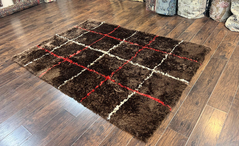 Shag Rug 6x8, Brown, Panel Design by Jewel Rugs