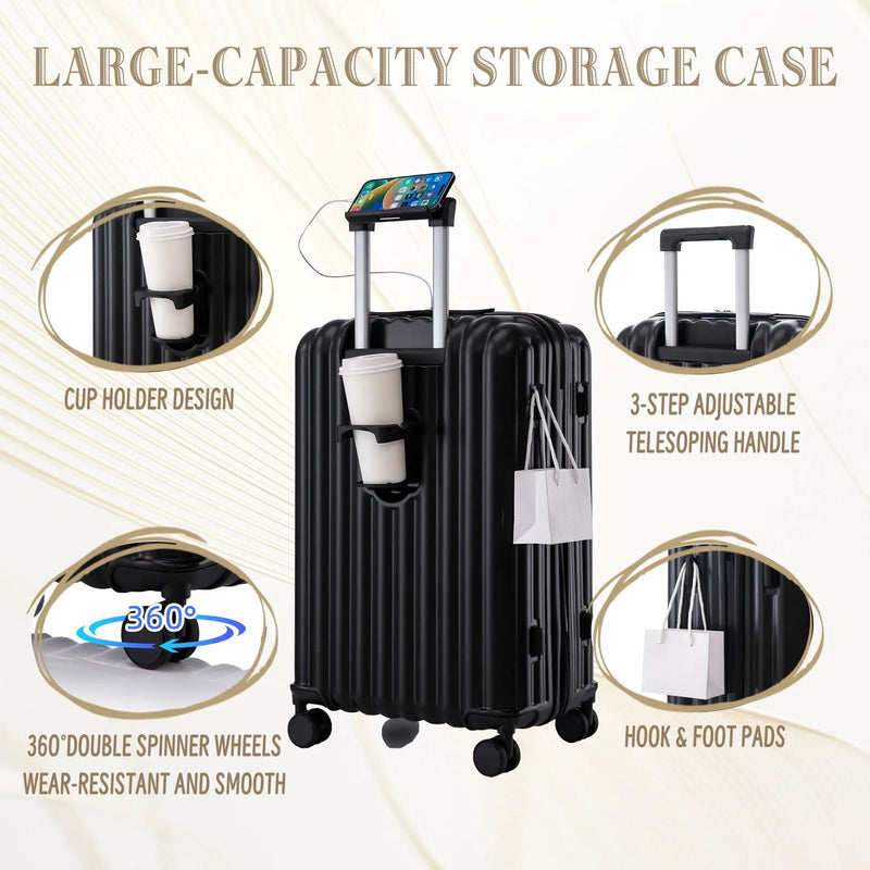 20" / 24" / 28" 3 Pieces / Set Spinner Wheel Luggage, Carry On Suitcase, With Cup Holder & USB Port & Phone Holder by HouseOfZazla