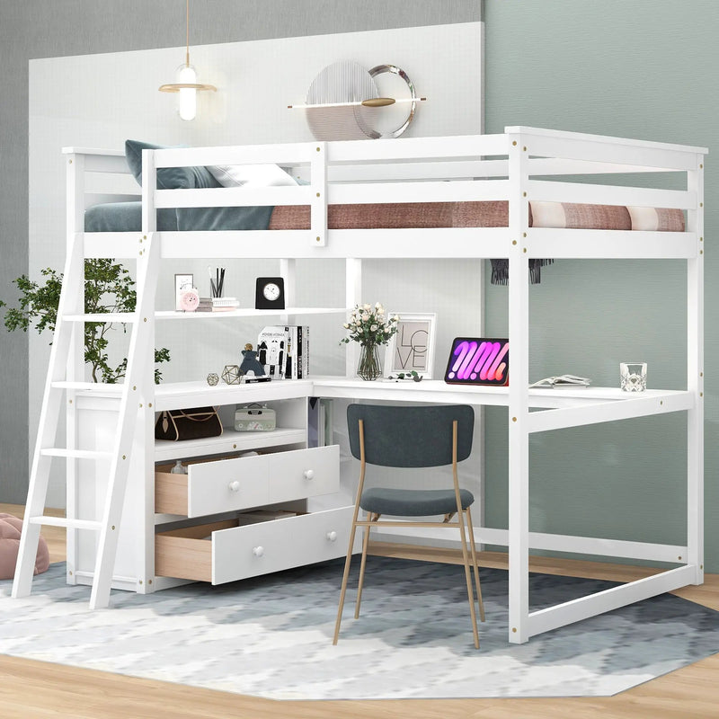 Modern Loft Bed With Built In Desk, Shelves, And 2 Drawers by Unique Piece Furniture