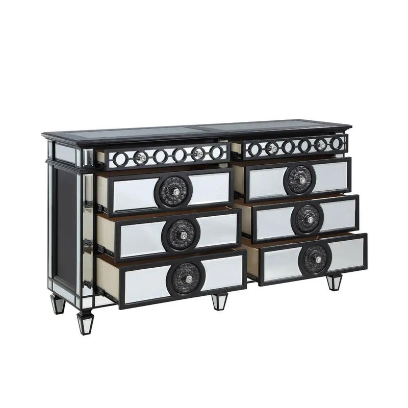 Varian II - Dresser - Mirrored, Black & Sliver by Unique Piece Furniture