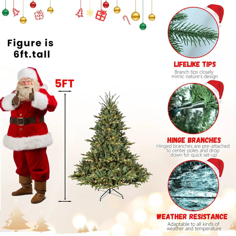 5FT The Full-Bodied Pre-Lit Evergreen Christmas Tree by HouseOfZazla