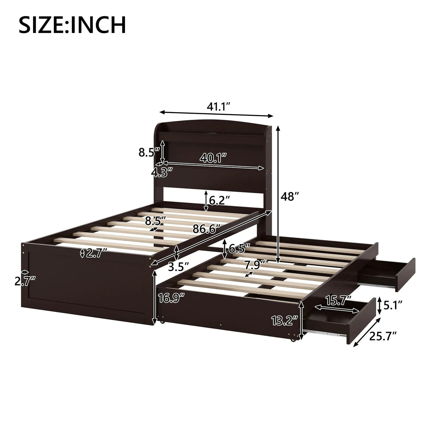 Platform Bed With LED Headboard, Charging Station, Trundle And 2 Drawers by Unique Piece Furniture