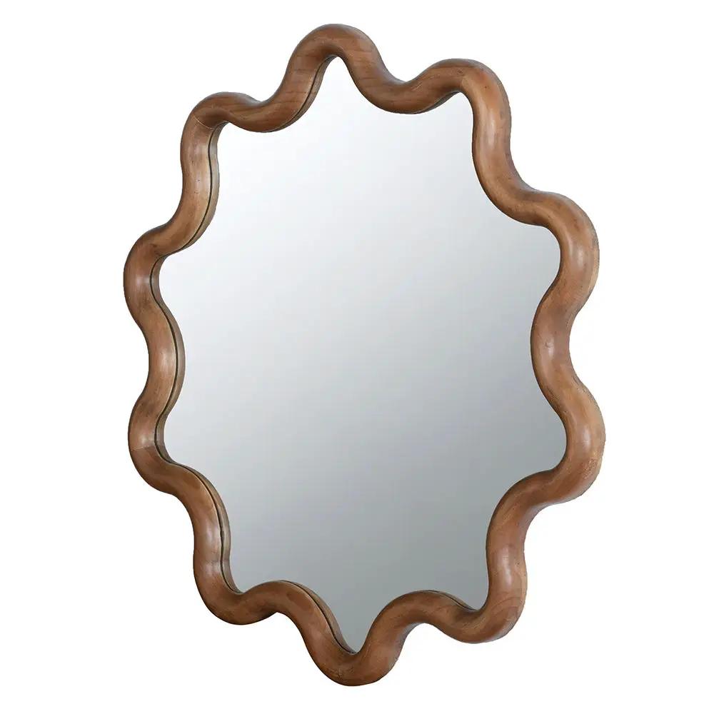 Wooden Accent Mirror With Unique Frame, Wall Mirror For Living Room Bedroom Entryway - Brown by HouseOfZazla