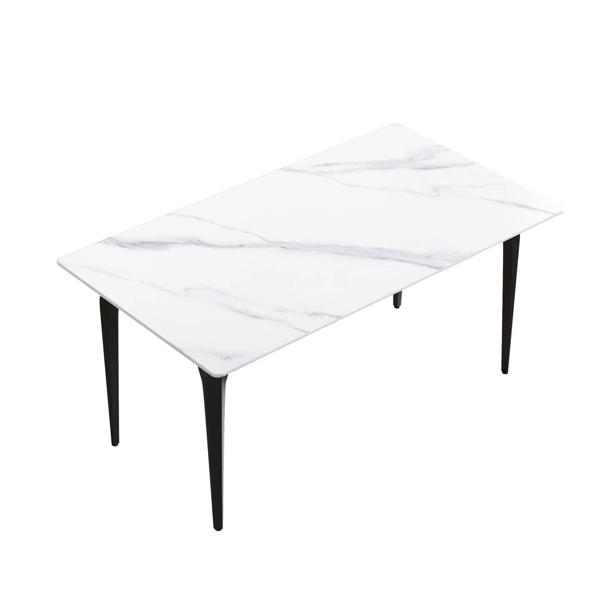 63" Modern Artificial Stone White Straight Edge Black Metal Leg Dining Table, 6 People - White / Black by Unique Piece Furniture