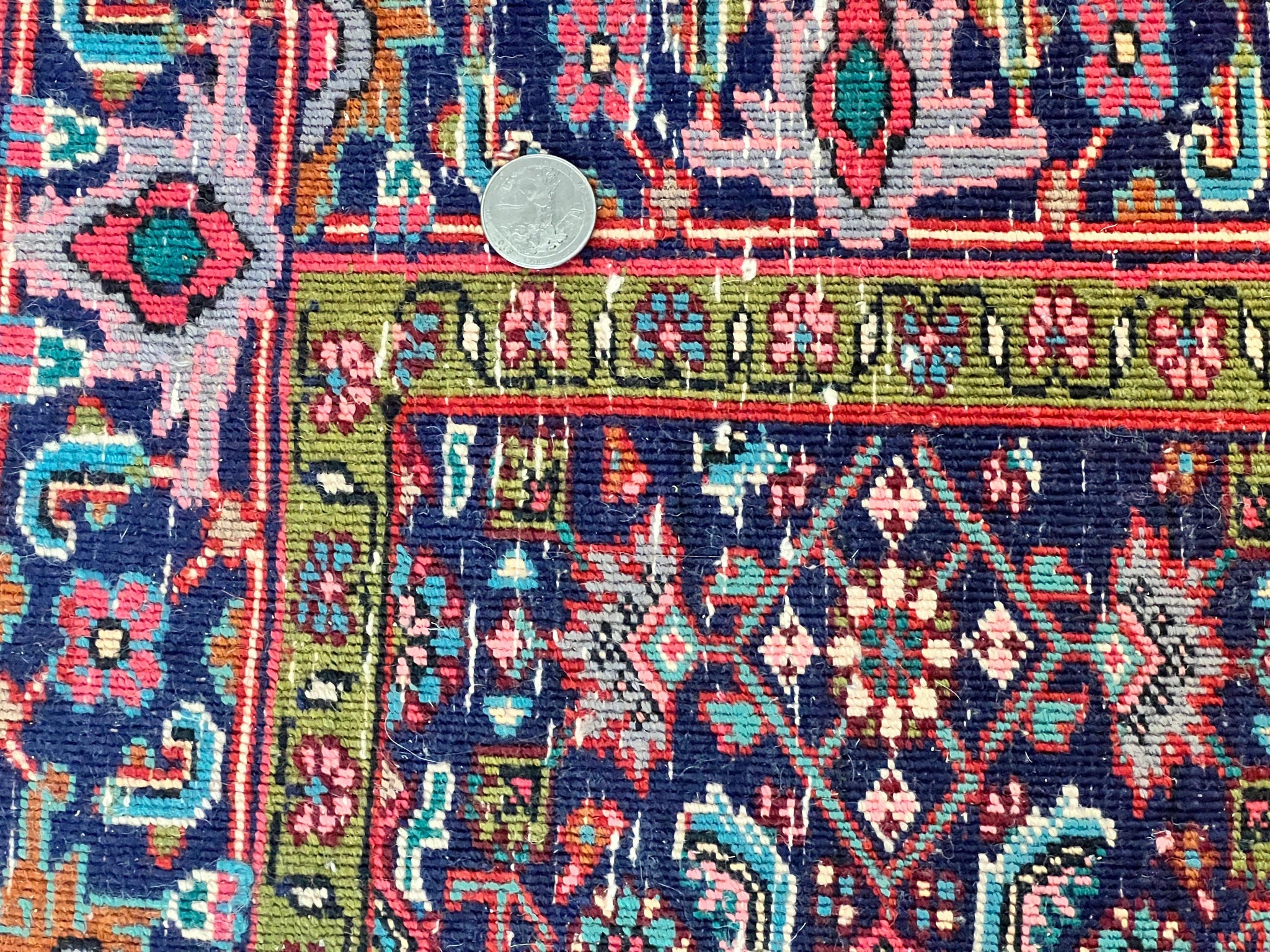 Persian Bidjar Rug 4x5, Finely Hand Knotted Vintage Carpet, Red and Navy Blue, Handmade Wool Rug, 180 KPSI by Jewel Rugs