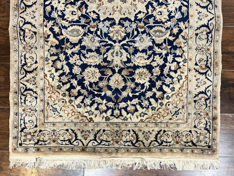 Persian Nain Rug 3x5, Floral Medallion Oriental Carpet, Very Fine Hand Knotted Handmade Wool and Silk Highlights Rug, Vintage Semi Antique by Jewel Rugs
