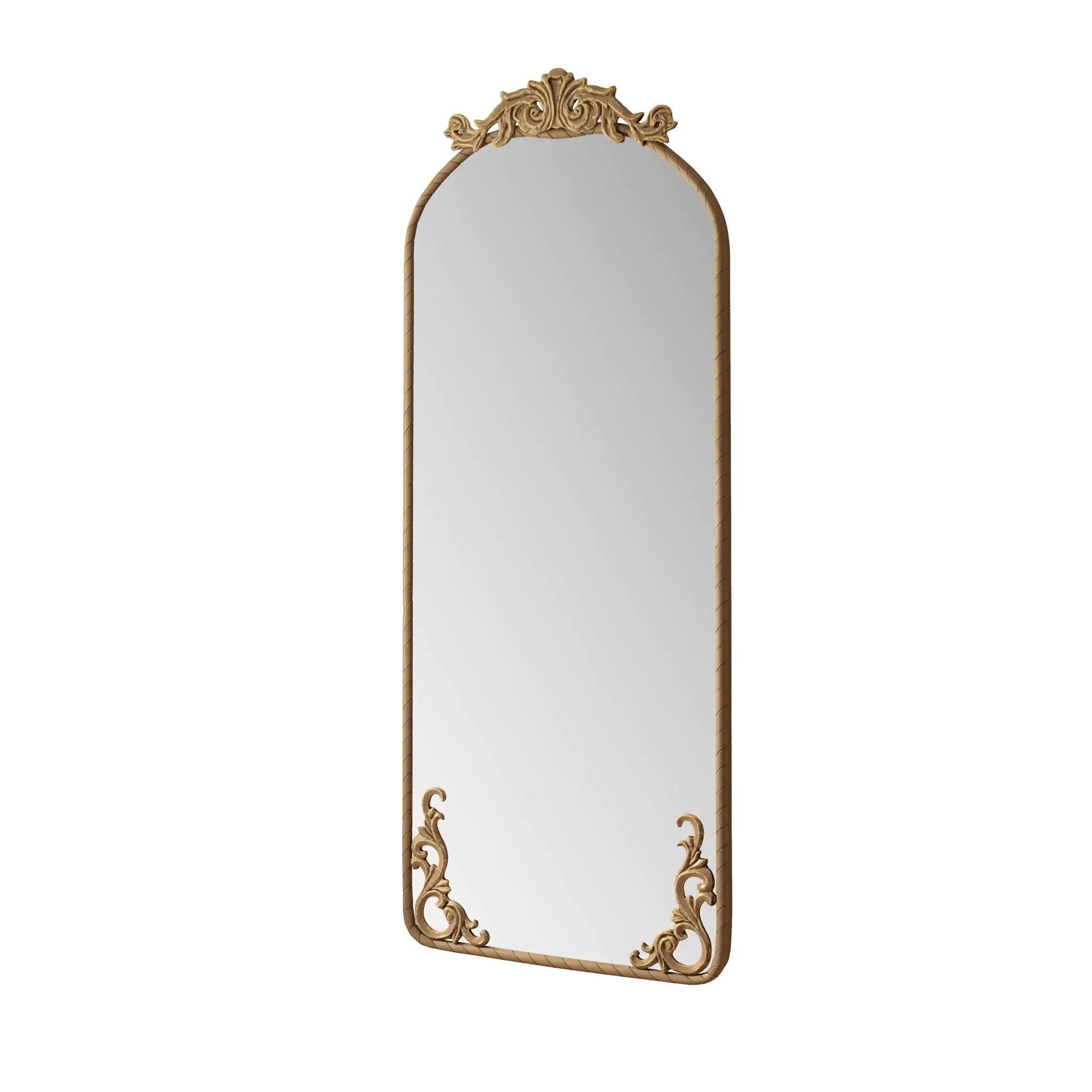 Full Body Arched Mirror With Vintage Carved Applique by Unique Piece Furniture