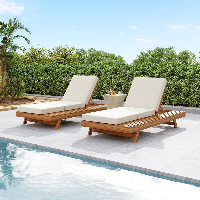 Lounge Chaise Set with Acacia Solid Wood and Cream Cushion by HouseOfZazla