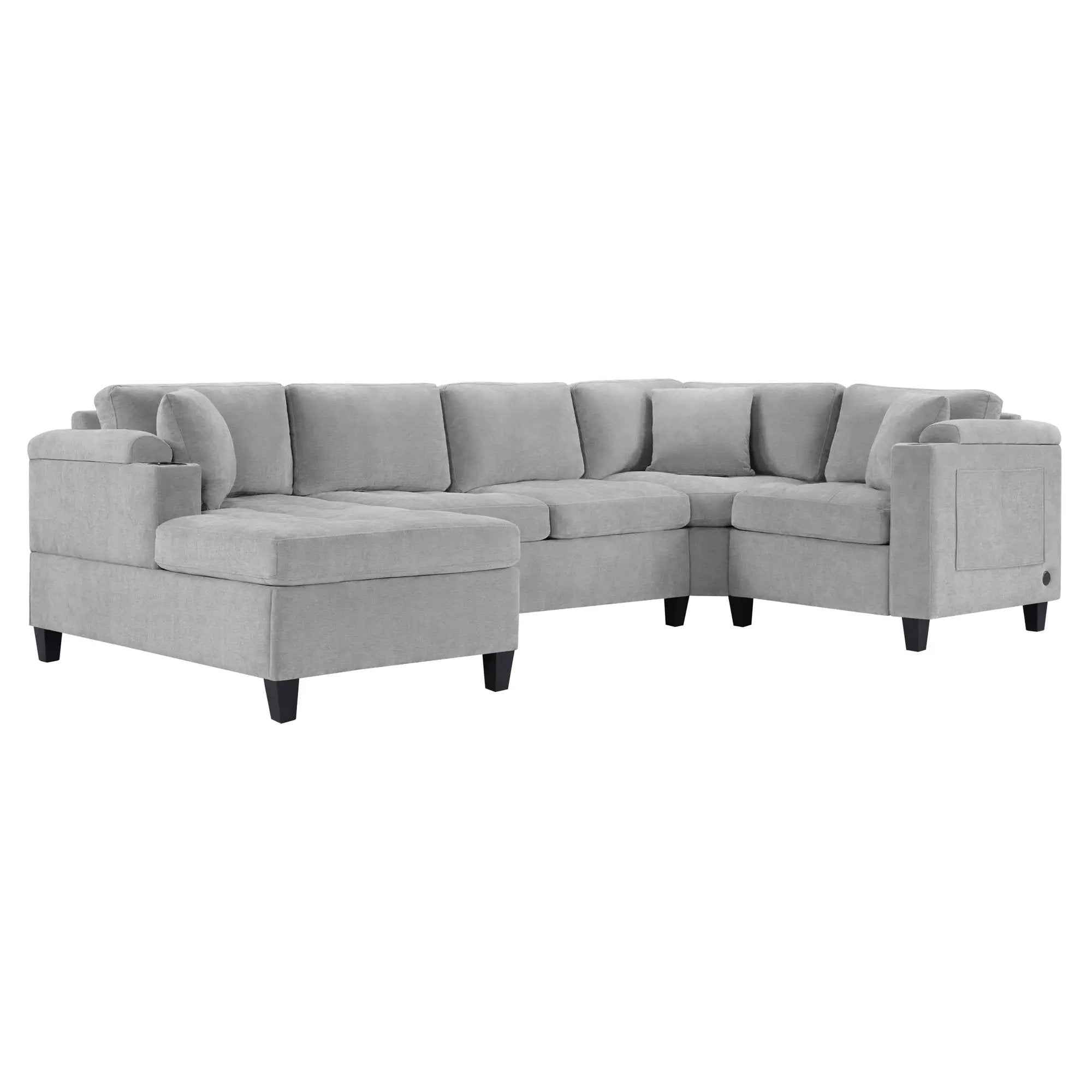 U Shaped Sectional Sofa, Corner Living Room Couch With Built In Cup Holders, Storage, USB Ports by Unique Piece Furniture