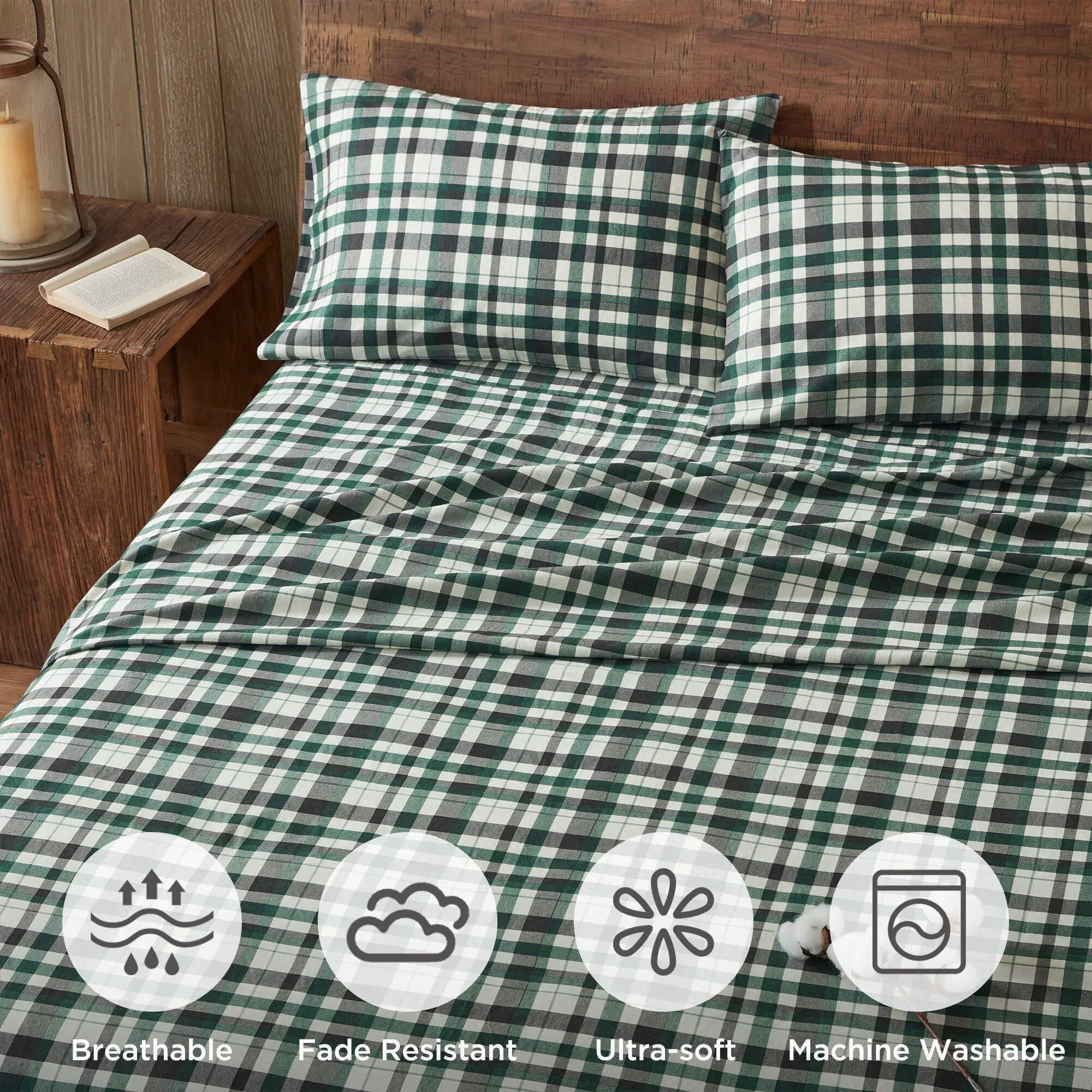 4 Pieces Queen 100% Cotton Flannel Printed Sheet Set Finton by HouseOfZazla