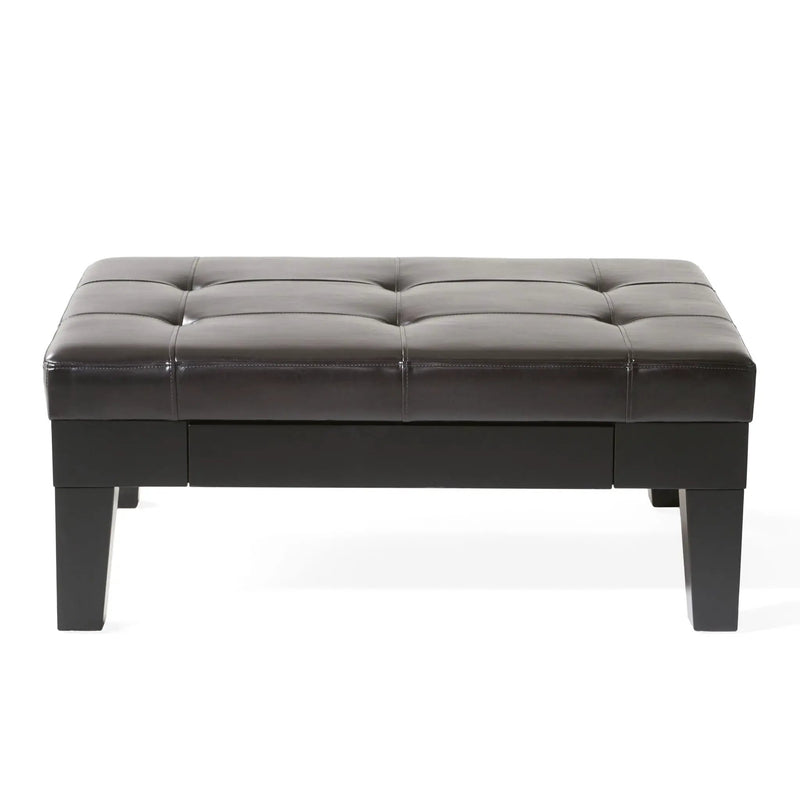 Chatham Ottoman With Drawer Leather Storage Solution - Dark Coffee by HouseOfZazla