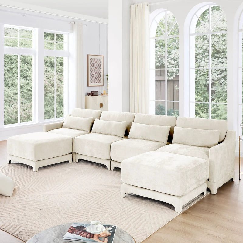 Stylish Sofa With Ottoman And Lumbar Pillows, Ergonomic Design by HouseOfZazla