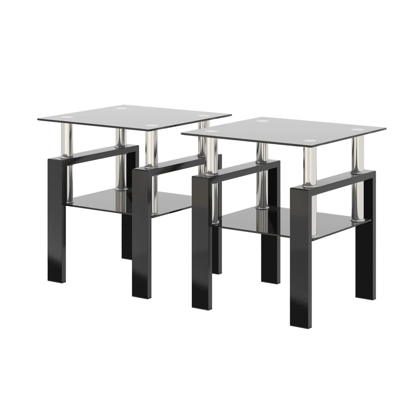 Modern Tempered Glass Tea Table, End Square Table For Living Room (Set of 2) - Black by HouseOfZazla