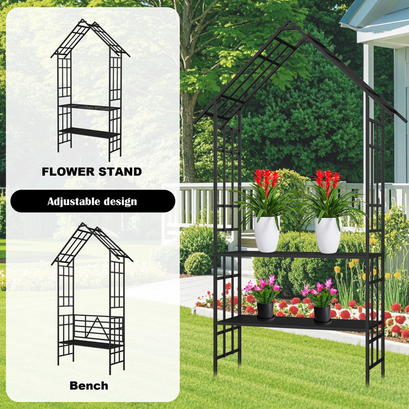 Metal Garden Arch with Bench Turned into Flower Stand by HouseOfZazla