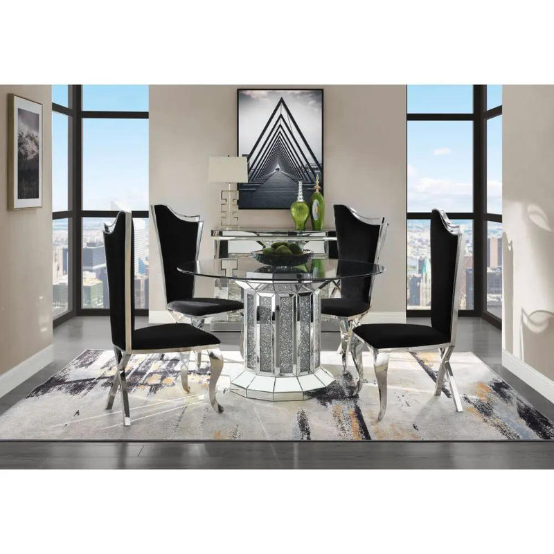 Noralie - Dining Table - Clear Glass Top & Mirrored & Faux Diamonds by Unique Piece Furniture