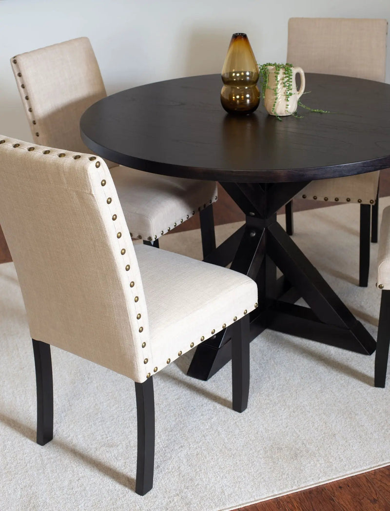 Mytzi - 5 Piece Dining Set, Cross-Buck Dining Table With 4 Stylish Chairs - Black / Beige by Unique Piece Furniture