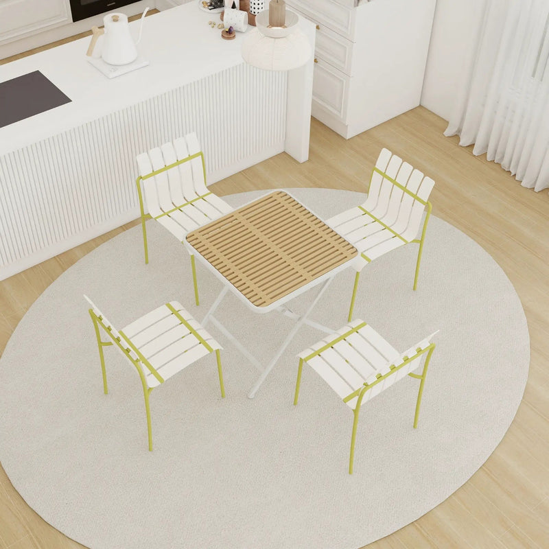 4 Piece Set Of Modern Color Block Designed Single Chairs With Folding Square Table by Unique Piece Furniture