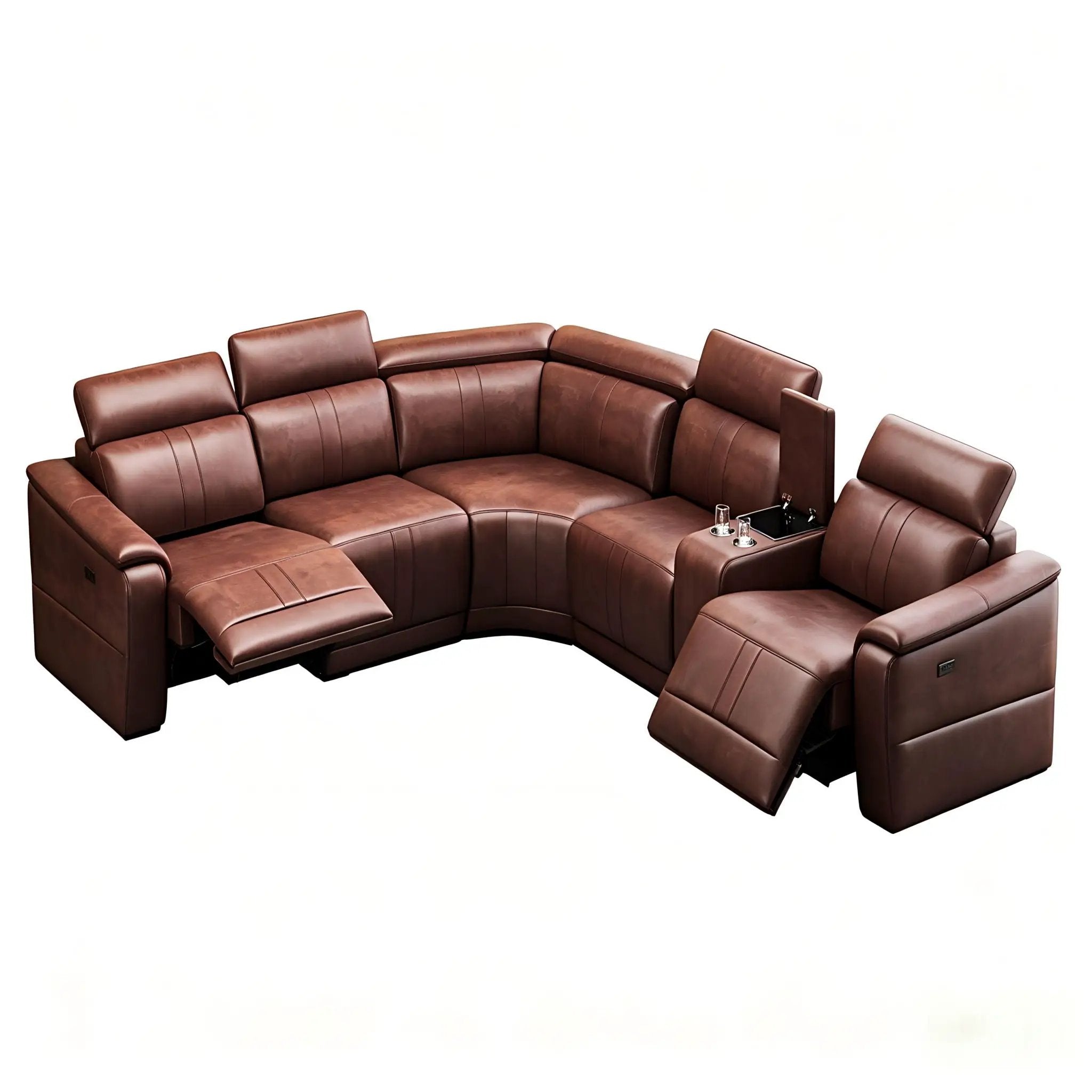 6 Piece Modular Sectional Sofa With 2 Cup Holders, Adjustable Recliners - Dark Brown by HouseOfZazla