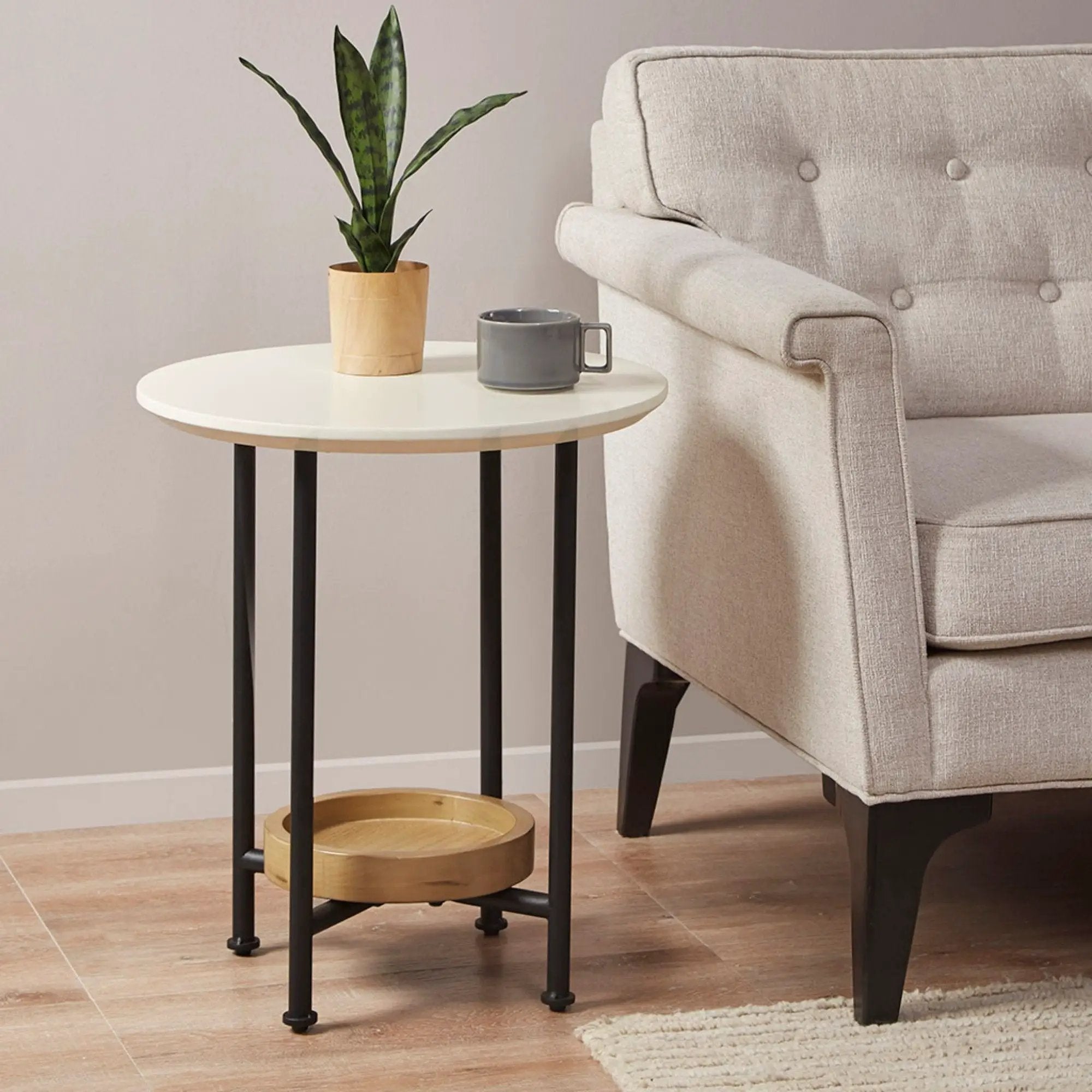 Oval End Table - White / Natural by Unique Piece Furniture