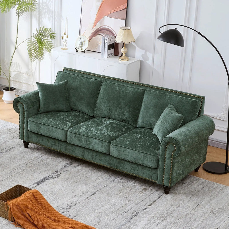 3 Seater Sofa With Tufted Upholstery, Rolled Arms, Nailhead Trim by Unique Piece Furniture