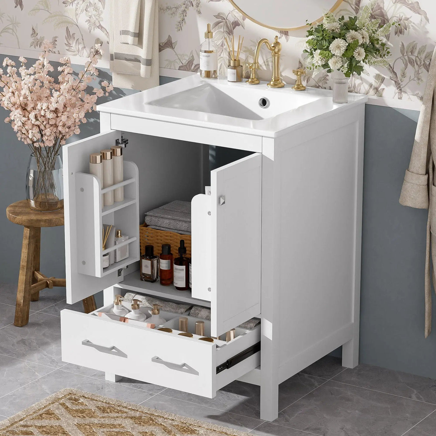 Bathroom Vanity With Integrated Undermount Ceramic Sink, 2 Doors And 1 Drawer, Soft Close Hinges by Unique Piece Furniture