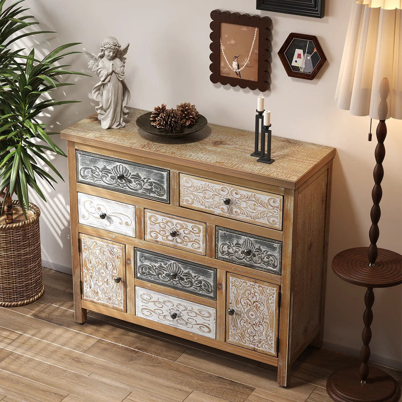 Vintage Wooden Accent Chest with 7 Drawers & 2 Cabinets by HouseOfZazla