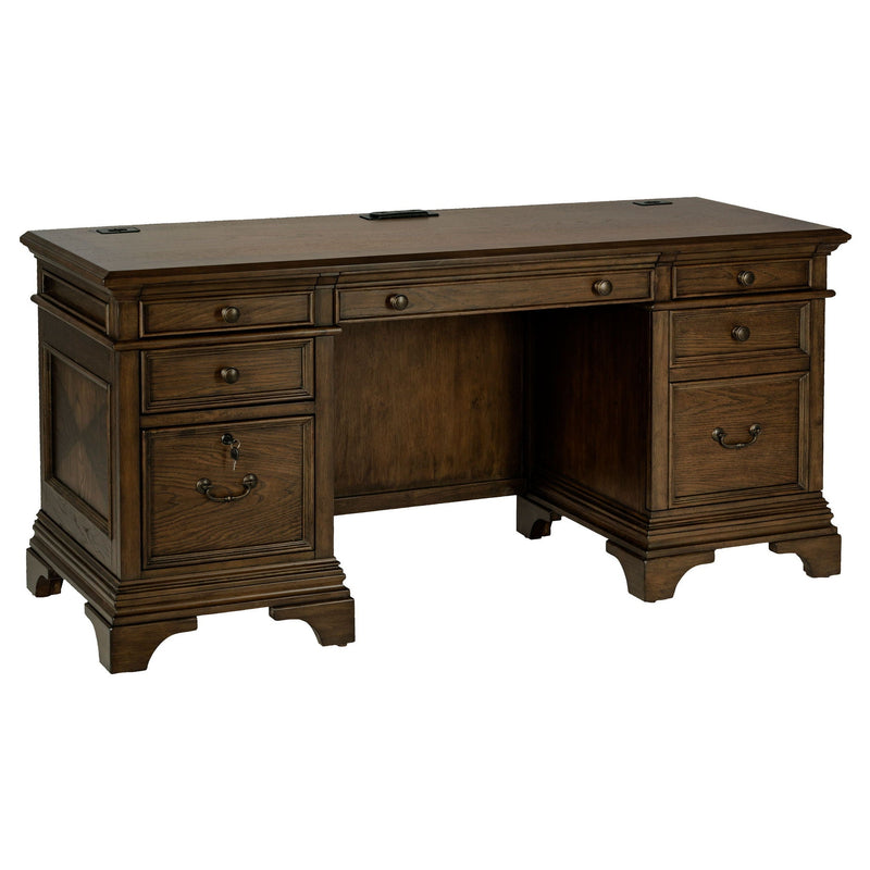 Stigham - 5 Drawer Credenza Office Desk - Oak by HouseOfZazla
