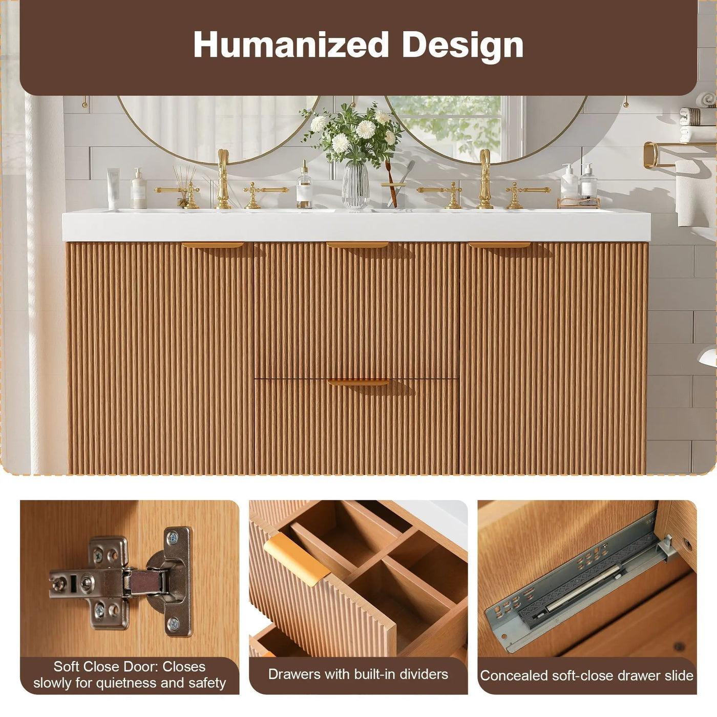 Modern Wall Mounted Bathroom Vanity, Soft Close Doors by HouseOfZazla
