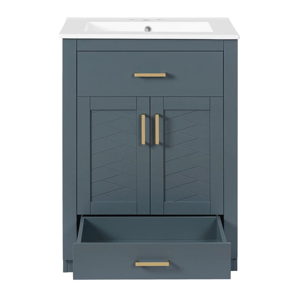 Modern Bathroom Vanity With Integrated Ceramic Sink, 2 Door Cabinet With Tip-Out Drawer