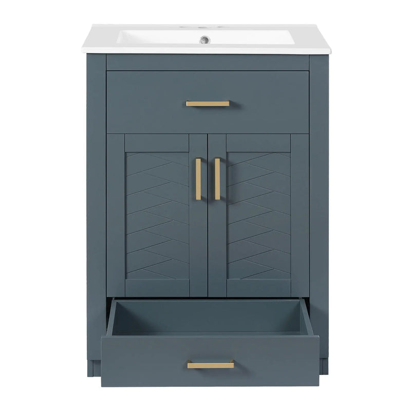 Modern Bathroom Vanity With Integrated Ceramic Sink, 2 Door Cabinet With Tip-Out Drawer by Unique Piece Furniture