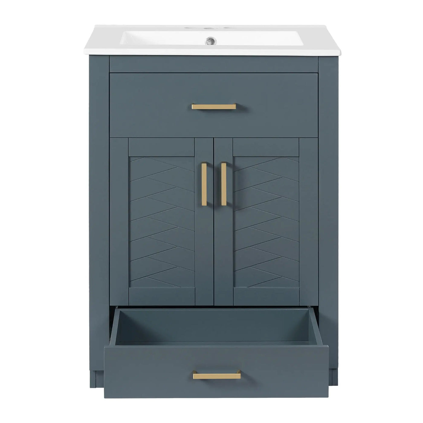 Modern Bathroom Vanity With Integrated Ceramic Sink, 2 Door Cabinet With Tip-Out Drawer by Unique Piece Furniture