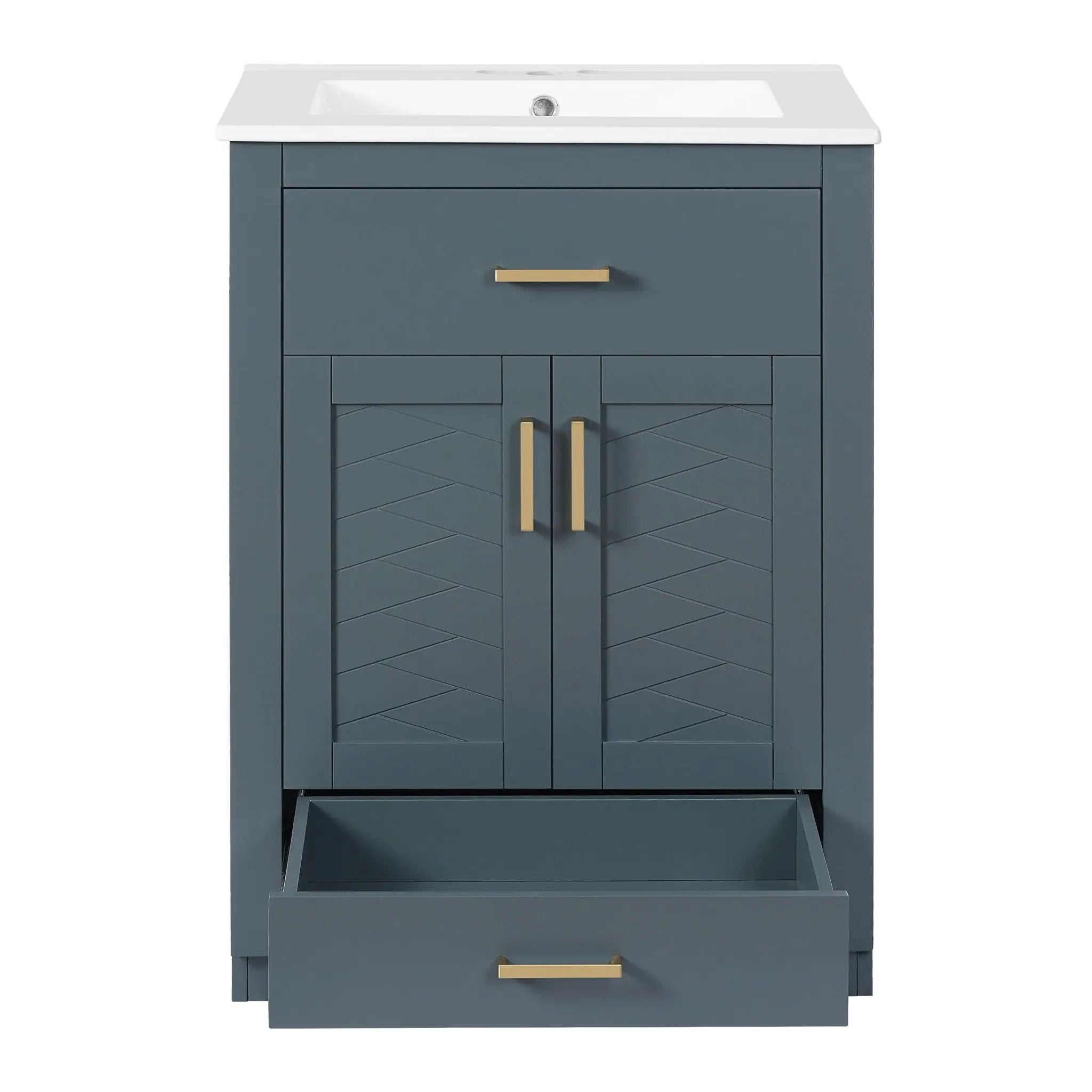 Modern Bathroom Vanity With Integrated Ceramic Sink, 2 Door Cabinet With Tip-Out Drawer by HouseOfZazla